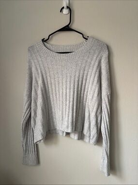 American Eagle Outfitters Light Gray Ribbed Crewneck Sweater